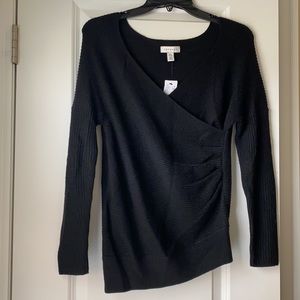 Topshop Black Sweater with V-Neck & Side Ruching